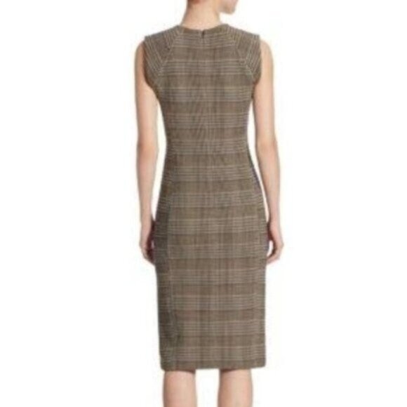 Theory Wool Plaid Power Dress 8 Brown Black Career Work Office Business Tweed - Picture 4 of 11